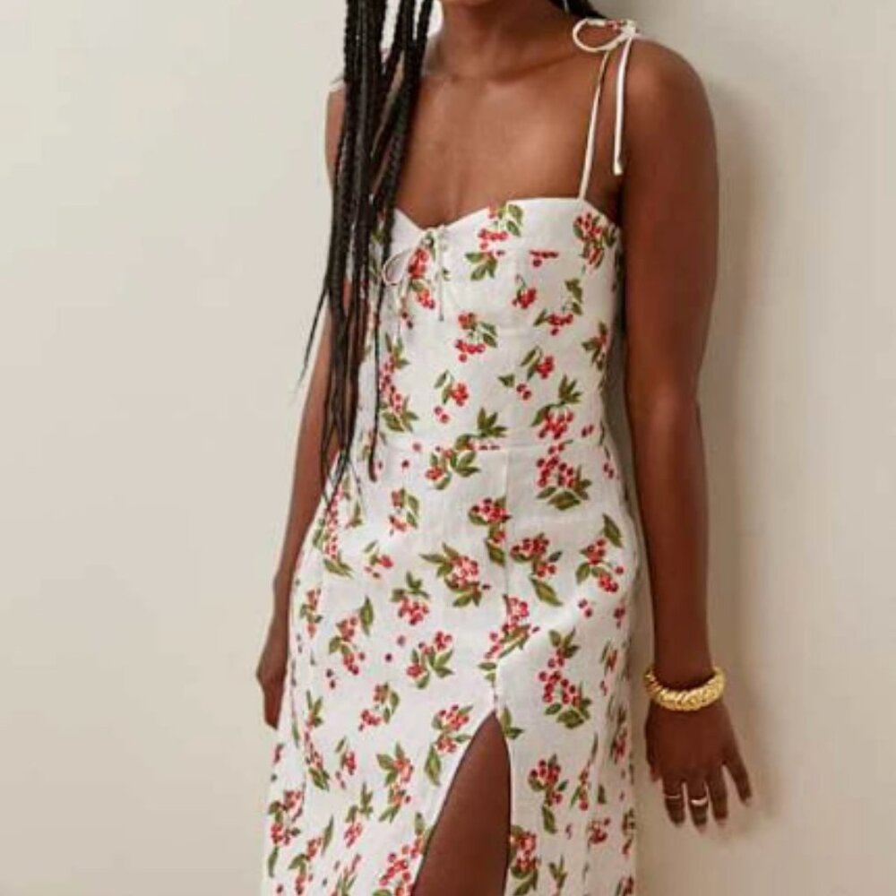 Reformation Joyce Linen Dress - Cherry Print Size 2